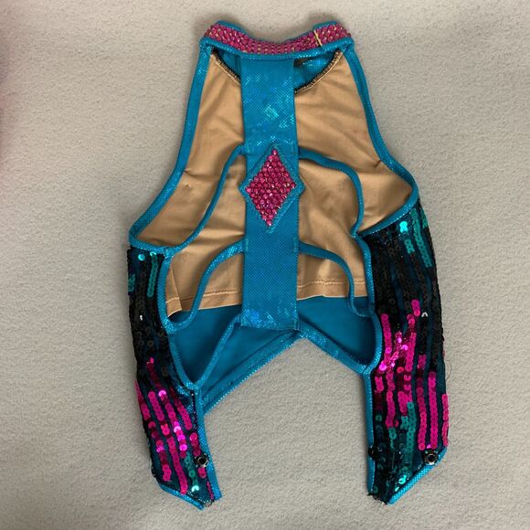 Adult Medium Jazz Dance Skort Set Turquoise Pink Sequin Ruffle Stage Outfit - Picture 3 of 11
